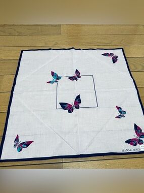 Hanae Mori Blush Pink/Multicolor Butterfly   Cotton Handkerchief/Badana/Scarf